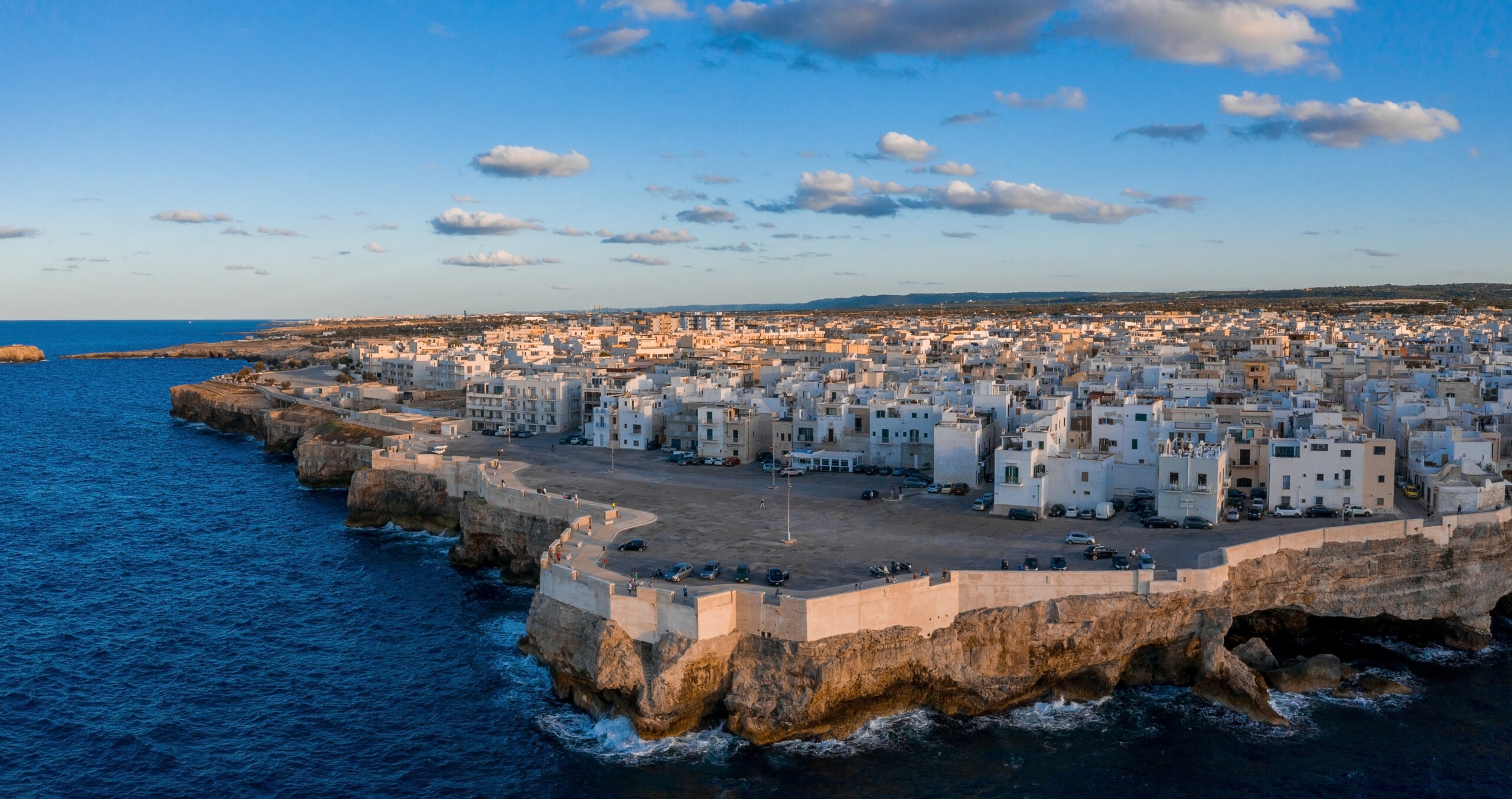 A panoramic cityscape of Polignano a Mare town, Puglia region, Italy near Bari city, Europe